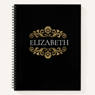 Elegant Monogram black Gold Office School Notebook