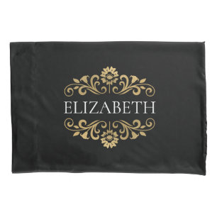 Elegant Monogram Black Gold  Pillowcase