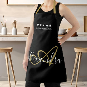 Elegant Monogram Black Gold Script Best Chef Name  Apron
