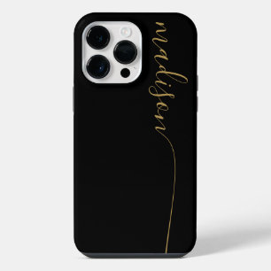 Elegant Monogram Black Gold Script iPhone 14 Pro Max Case