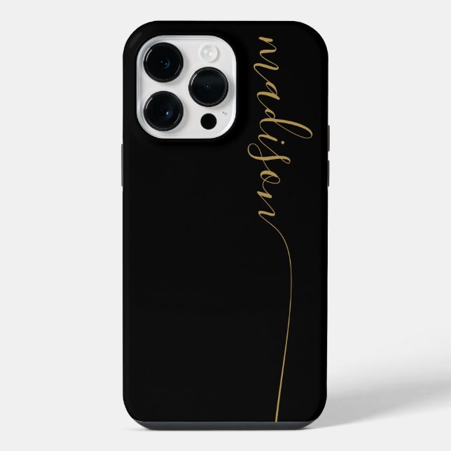 Elegant Monogram Black Gold Script iPhone Case (Back)
