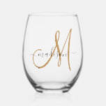Elegant Monogram Black Gold Script Name  Stemless Wine Glass<br><div class="desc">Personalised elegant monogram black gold script name stemless wine glasses. Refresh your bathroom decor with a minimalist typographic style.</div>