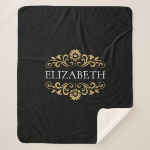 Elegant Monogram Black Gold Sherpa Blanket