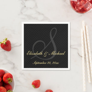 Elegant Monogram Black Golden Wedding Paper Napkin