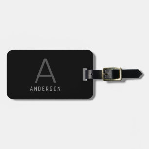 Elegant Monogram Black Grey Custom Luggage Tag