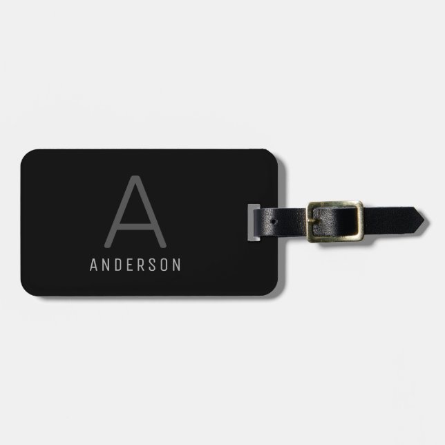 Elegant Monogram Black Grey Custom  Luggage Tag (Front Horizontal)
