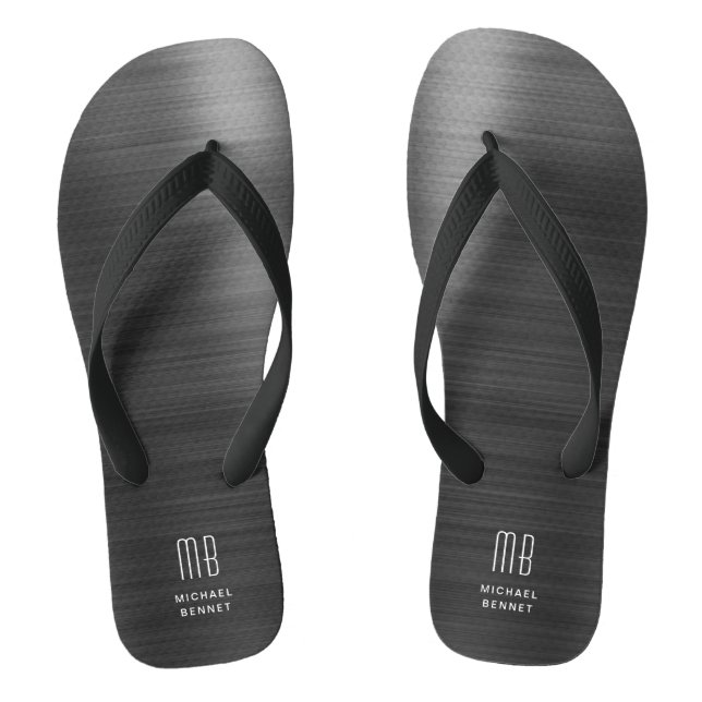 Elegant Monogram Black Jandals (Footbed)