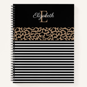 Elegant Monogram black Leopard Animal Print Notebook