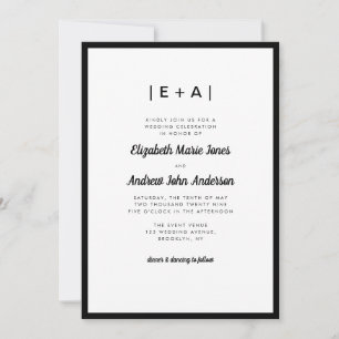 Elegant Monogram Black Modern Bold Wedding Invitation