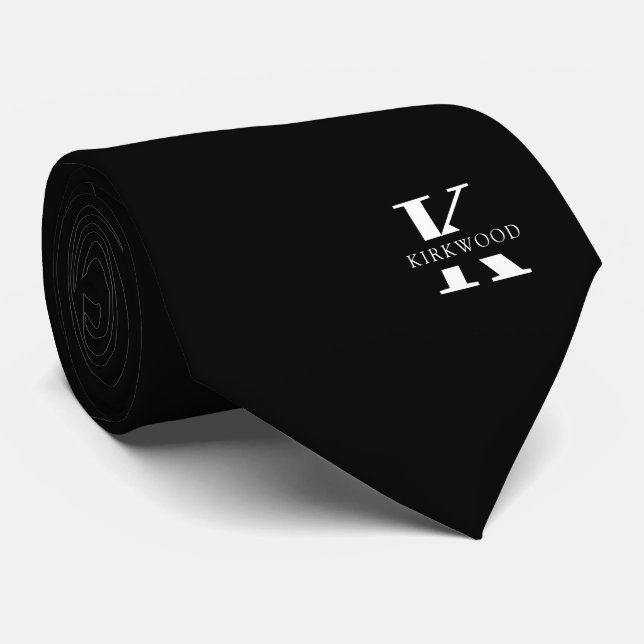 Elegant Monogram | Black | One-Sided Tie (Rolled)