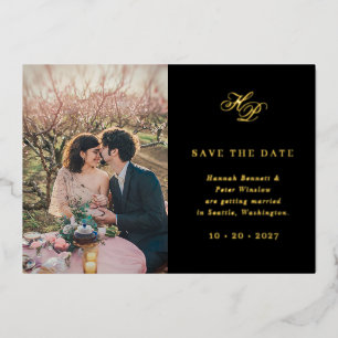 Elegant Monogram Black Photo Save The Date