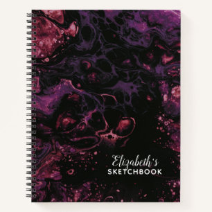 Elegant Monogram Black Purple Marble Sketchbook Notebook