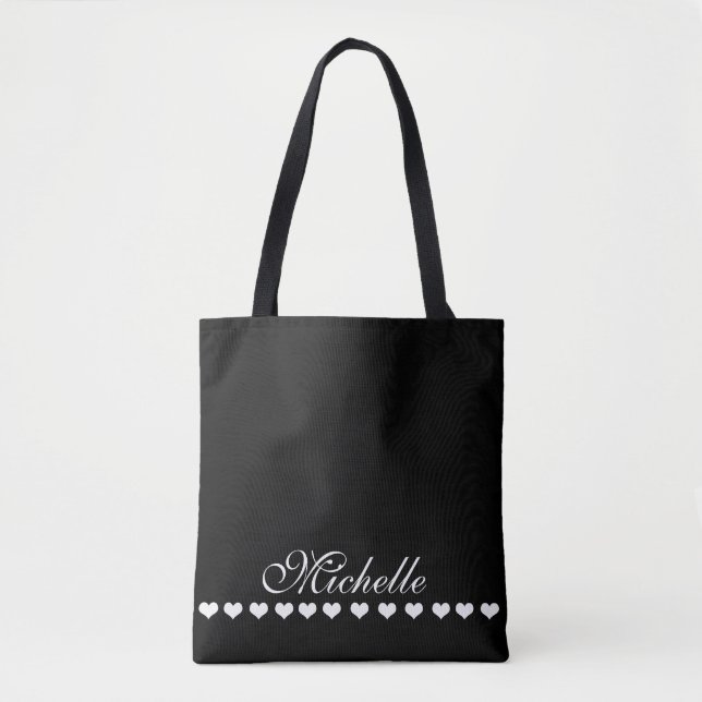 Elegant Monogram Black Tote Bag (Front)