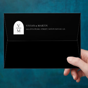 Elegant Monogram Black Wedding Envelope