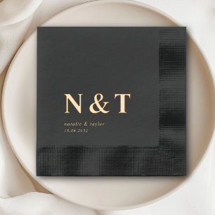 Elegant, Monogram, Black Wedding Foil Napkins
