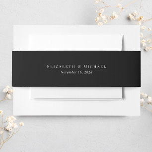 Elegant Monogram Black Wedding Invitation Belly Band