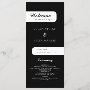 Elegant Monogram Black Wedding Program Menu