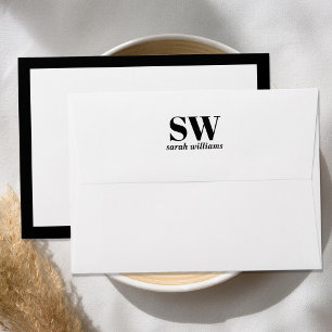Elegant Monogram Black White Border Minimalist Envelope