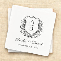 Elegant Monogram Black White Crest Wedding