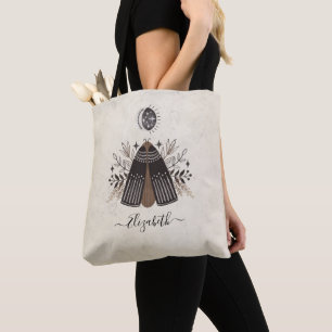 Elegant Monogram Black White Floral Butterfly Tote Bag