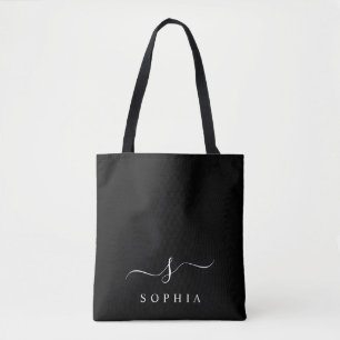 Elegant Monogram Black White Modern Minimalist Tote Bag