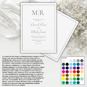 Elegant Monogram Black & White Modern Wedding Invitation
