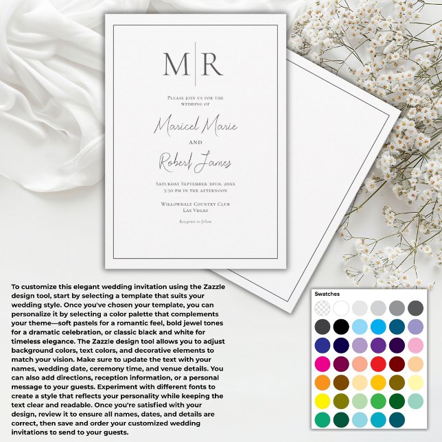 Elegant Monogram Black & White Modern Wedding Invitation (Creator Uploaded)
