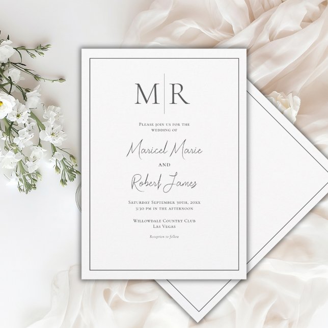 Elegant Monogram Black & White Modern Wedding Invitation (Creator Uploaded)