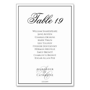 Elegant Monogram Black White Names Wedding Table Number