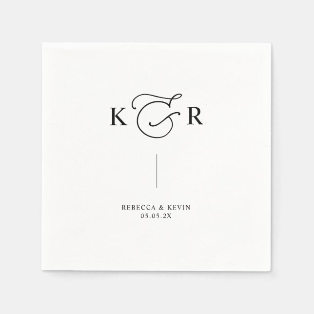 Elegant Monogram Black White Personalised Wedding Napkin (Front)