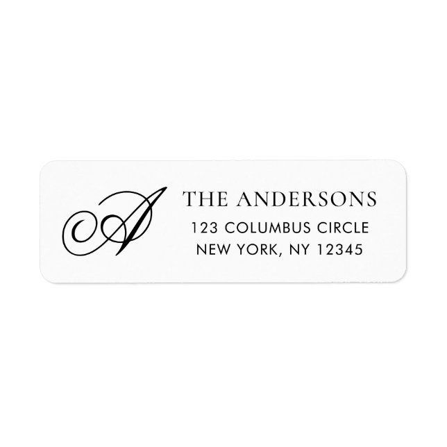 Elegant Monogram Black White Return Address (Front)