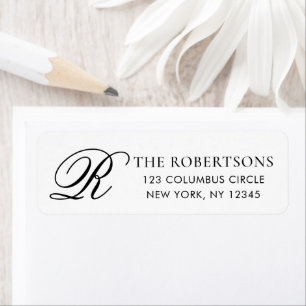 Elegant Monogram Black White Return Address Label