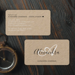 Elegant Monogram Black White Script Name Kraft Business Card