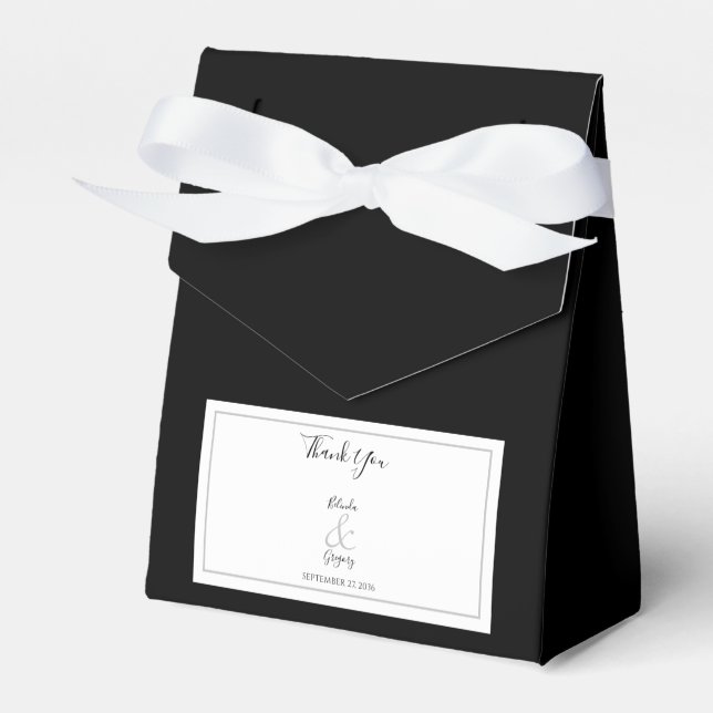 Elegant Monogram Black & White Wedding Favour Box (Front Side)