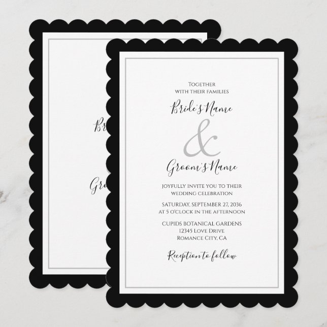 Elegant Monogram Black & White Wedding Invitation (Front/Back)