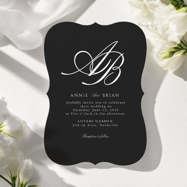 Elegant Monogram Black White Wedding Invitation (Elegant Monogram Black White Wedding Invitation)