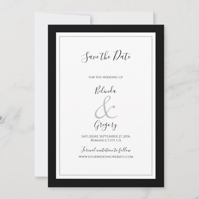 Elegant Monogram Black & White Wedding  Save The Date (Front)