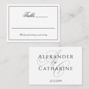 Elegant Monogram Black White Wedding Table Names Place Card
