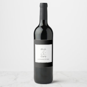 Elegant Monogram Black & White Wedding  Wine Label