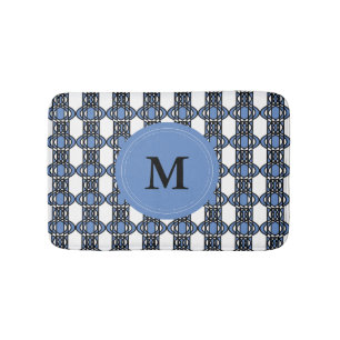Elegant Monogram Blue Abstract Scarab Pattern Bath Mat