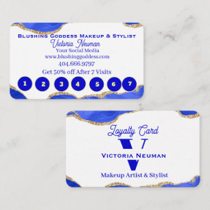 Elegant Monogram Blue and Gold Marble Glitter Loyalty Card