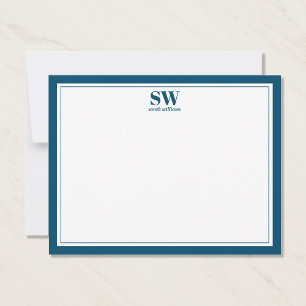 Elegant Monogram Blue Border Minimalist Card