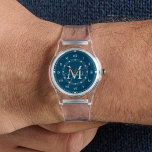 elegant monogram blue chic Silicone Strap Clear  Watch<br><div class="desc">elegant personalised monogram minimalist stylish blue Silicone Strap Clear Watch
you can change font colour, size and style.
great as groomsmen gift, wedding gift and more.</div>