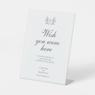 Elegant Monogram Blue Crest Wedding In Memorial Pedestal Sign