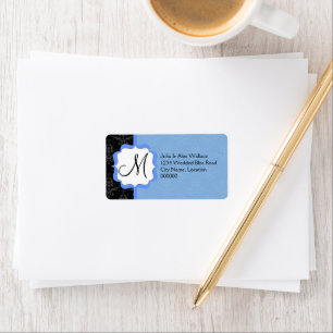 Elegant Monogram Blue Damask Label