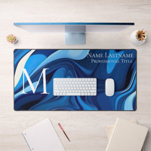 Elegant Monogram Blue Desk Mat