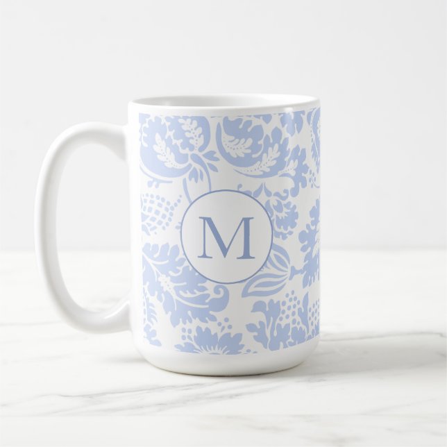 Elegant Monogram Blue Floral Botanical Coffee Mug (Left)