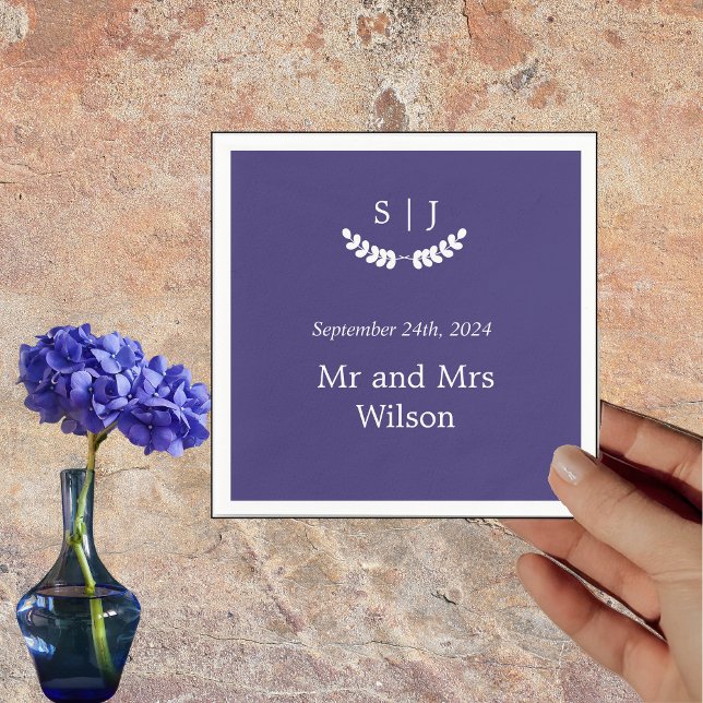 Elegant Monogram Blue Jewel Tone Dinner Cocktail Napkin (Creator Uploaded)