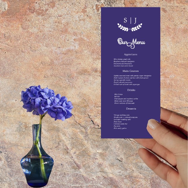Elegant Monogram Blue Jewel Tone Dinner Menu (Creator Uploaded)