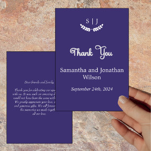 Elegant Monogram Blue Jewel Tone Thank You Card